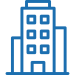 Icon of a multi-story office building with four visible windows and a central entrance, drawn in blue outline style.