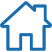 Blue house icon with a simple outline, featuring a triangular roof and a rectangular base.