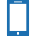 Blue icon of a smartphone with a rectangular screen and a circular button at the bottom center, set against a transparent background.
