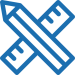 Blue icon depicting a crossed pencil and ruler, symbolizing design or measurement tools.