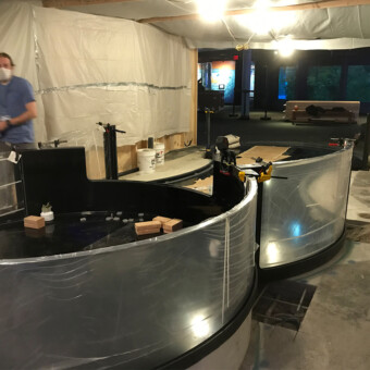 4500 gallon salt water shark exhibit, installation in Mystic Aquarium, Mystic, CT.